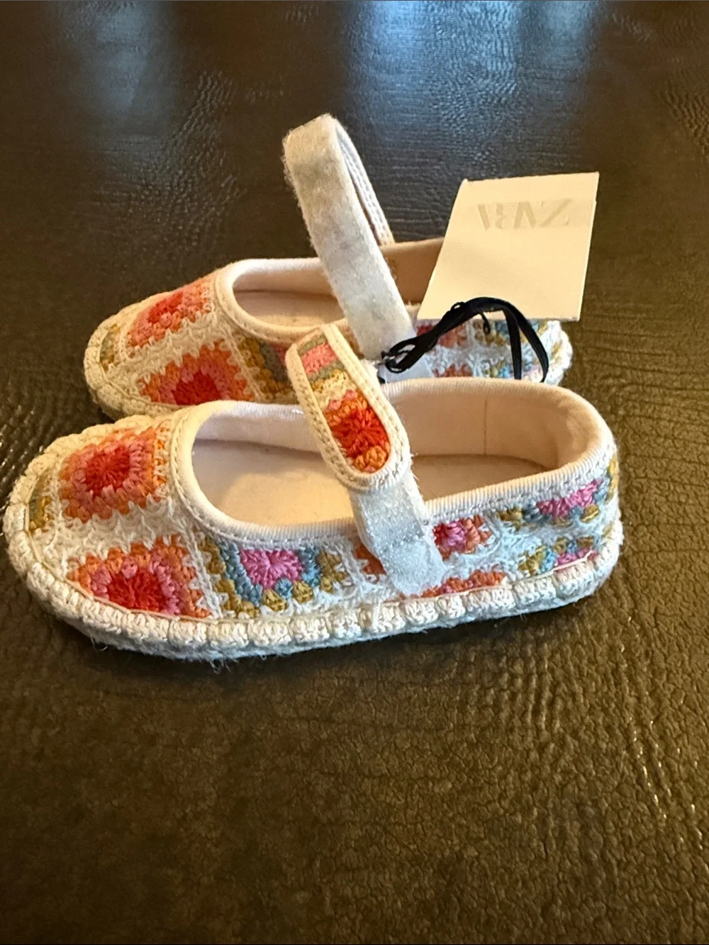 Zara Girls Crochet Mary Janes in Cream with Pink & Orange